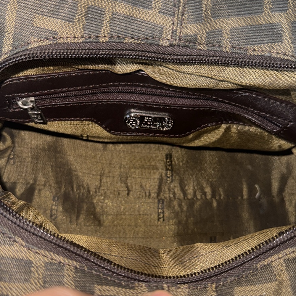 Fendi Brown Logo Canvas Shoulder Bag with Dark Brown Leather Trim - Picture 11 of 14